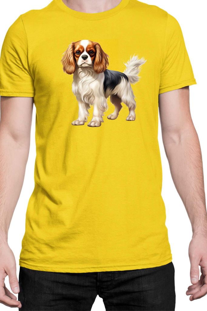 Herren T-Shirt Dogs Breeds Cavalier King Charles Spaniel Dog Breed 005, Man S / Gelb