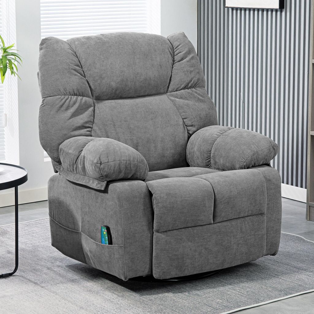 Massagesessel drehbar 360°, Relaxsessel mit Vibrationsmassage & Lendenwärme, Fernsehsessel Polyester, Dunkelgrau | 98x90x98 cm | 145° neigbar | ...