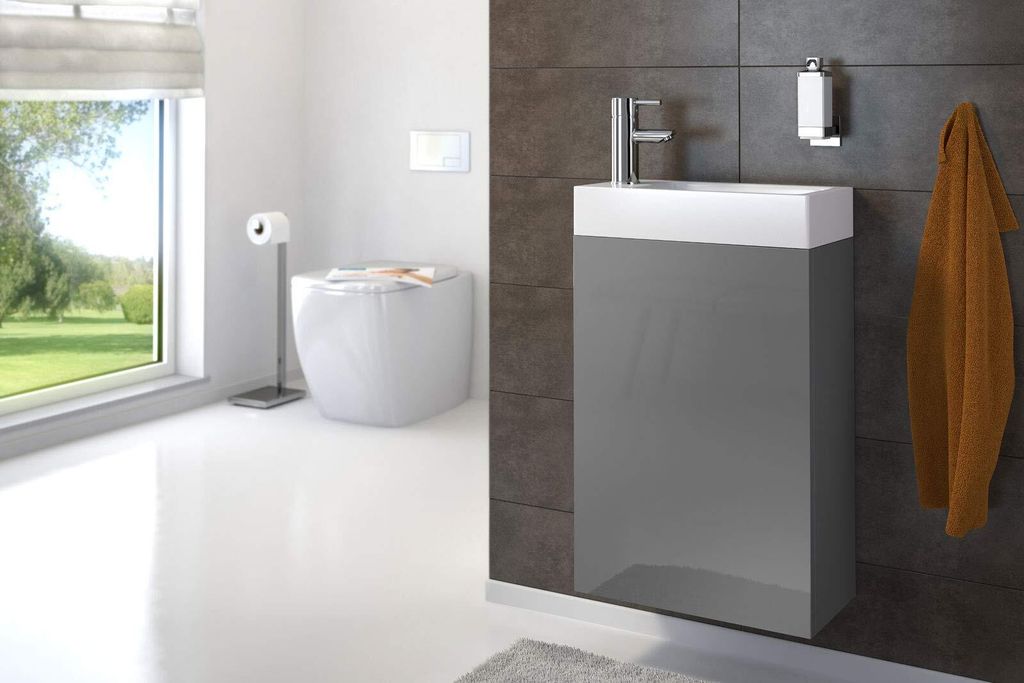 Möbel Outlet Waschplatz VITA | Hochglanz grau | 58 x 40 x 22 cm | Badmöbel | Kombinierbar