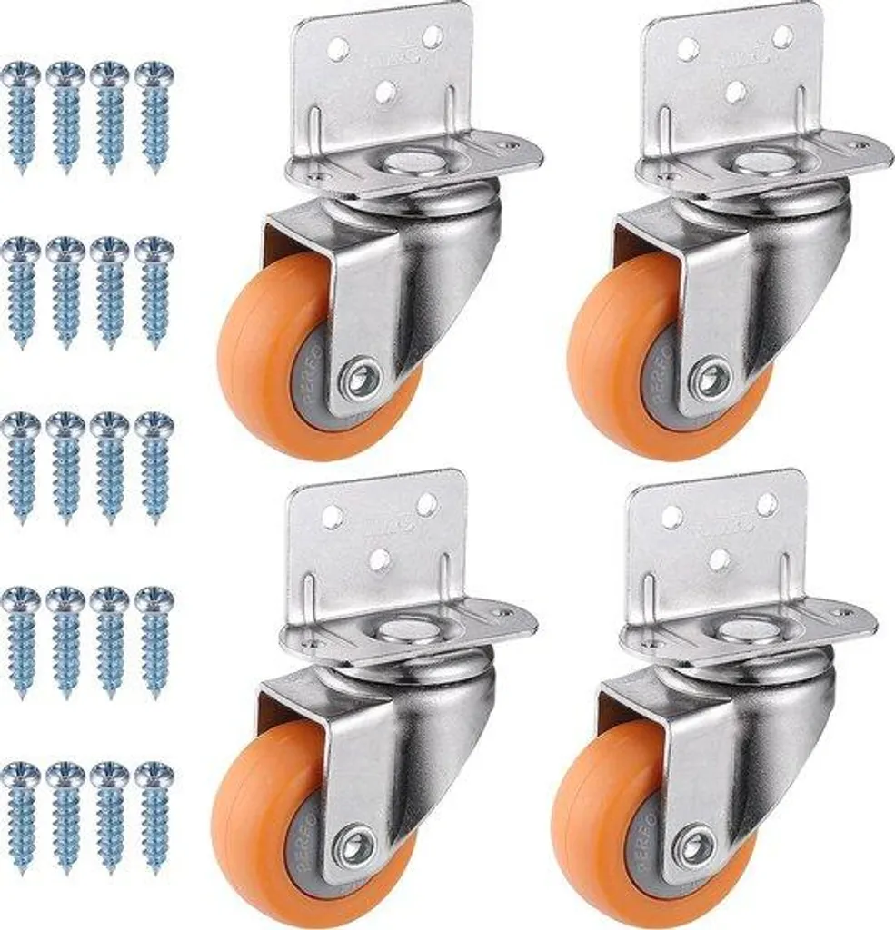 Lot de 4 roulettes pivotantes 360° en caoutchouc orange de 37 mm