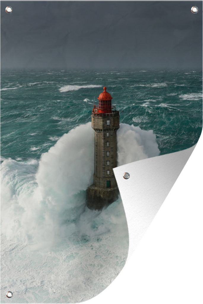MuchoWow 80x120 cm Outdoor-Poster Gartendeko Sichtschutz Garten Poster für den Garten Der Leuchtturm von la Jument in Frankreich vor einem grau...
