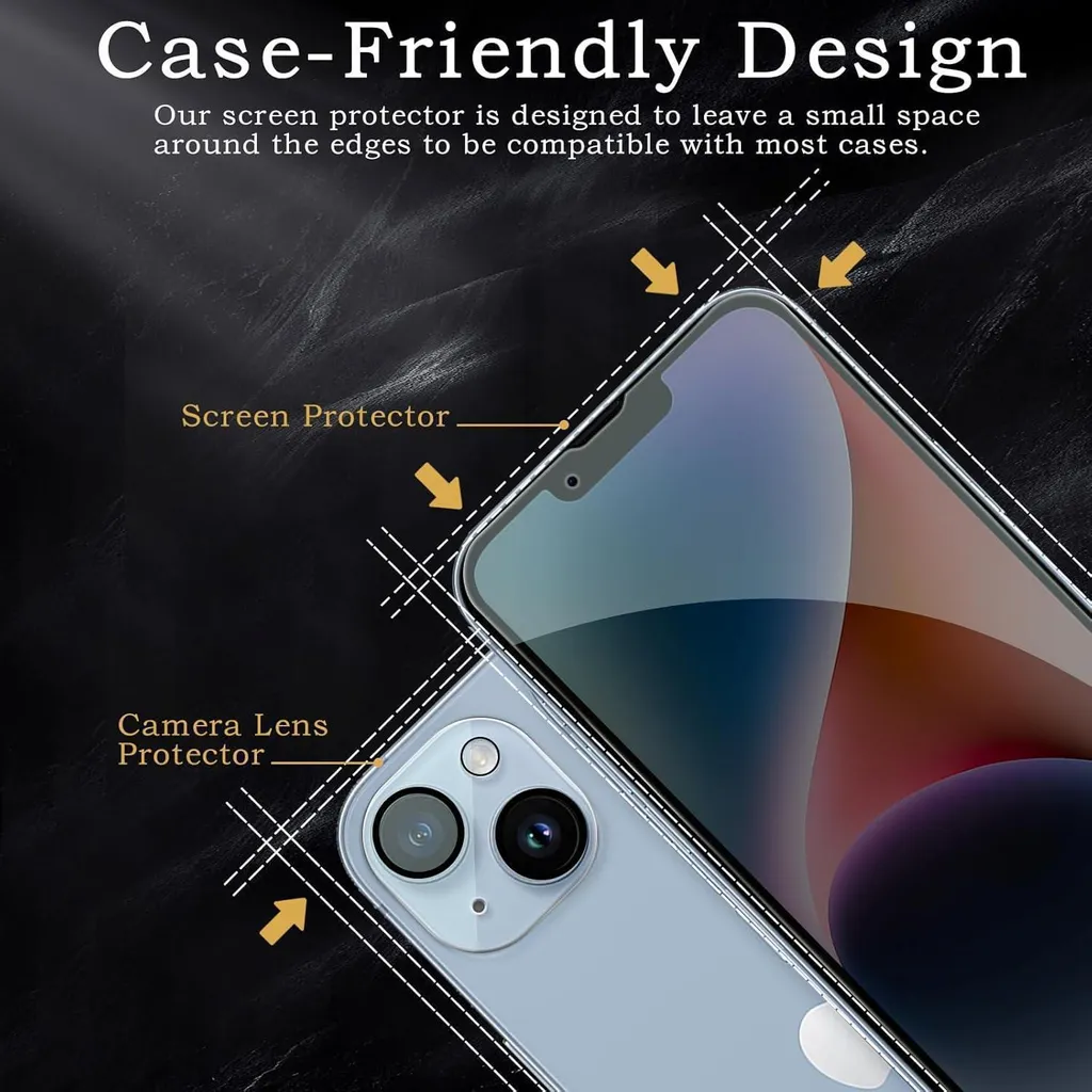 confezione da 2 pellicole per la protezione dello schermo e della fotocamera dell'iPhone 14 Plus - Pellicola in vetro blindato anti-spia, schermo HD per la privacy, resistente alle impronte digitali, durezza 9H - 5