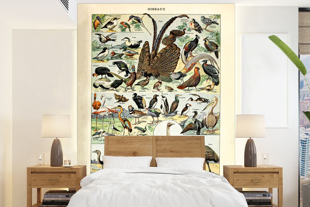 MuchoWow Fototapete für Wohnzimmer oder Schlafzimmer Wandtapete Vinyl Motivtapete Vogel - Natur - Tiere - Vintage - Kunstwerk - 190x260 cm - Pap...