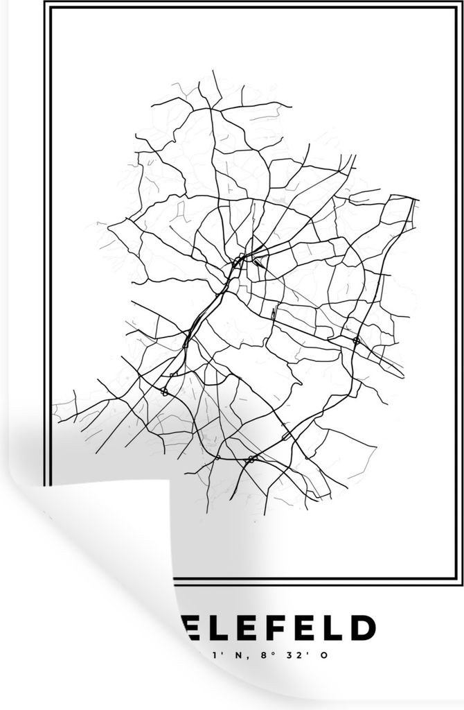 MuchoWow Wandtattoo Wandsticker Wandaufkleber Schwarz und weiß - Deutschland - Karte - Stadtplan - Bielefeld 20x30 cm Selbstklebend und Repositi...