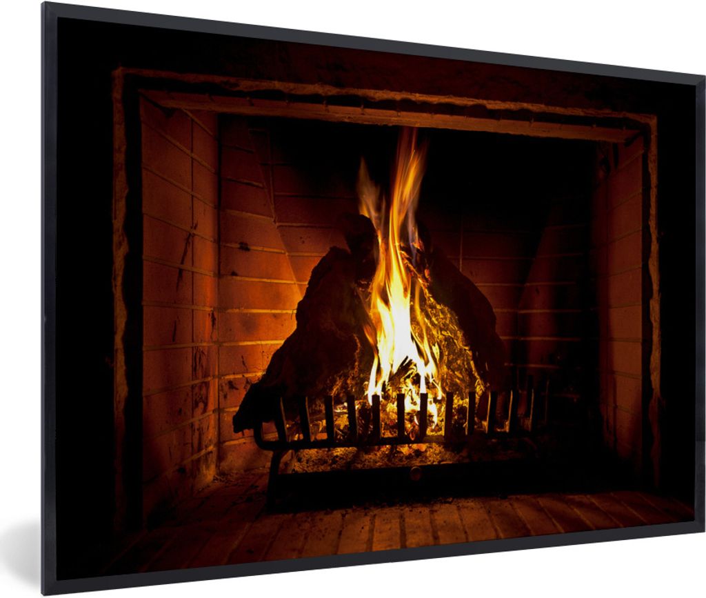 MuchoWow Gerahmtes Poster Kamin mit hohen Flammen 60x40 cm - Poster mit Schwarzem Bilderrahmen Wandposter Rahmen Foto Bilder - Printing - Wanddek...
