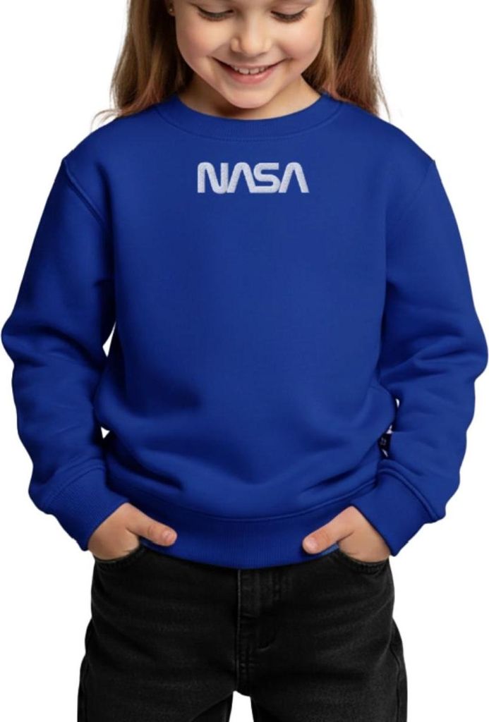 Spreadshirt Nasa Logo Weiß Stick Kinder/Teenager Premium Pullover, 110/116 (4 Jahre), Royalblau
