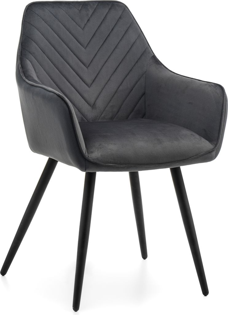 NEW HOME Stuhl VASTO gespolsterter Esszimmerstuhl Wohnzimmerstuhl mit Steppung - grau - moderne Samt Velours Möbel