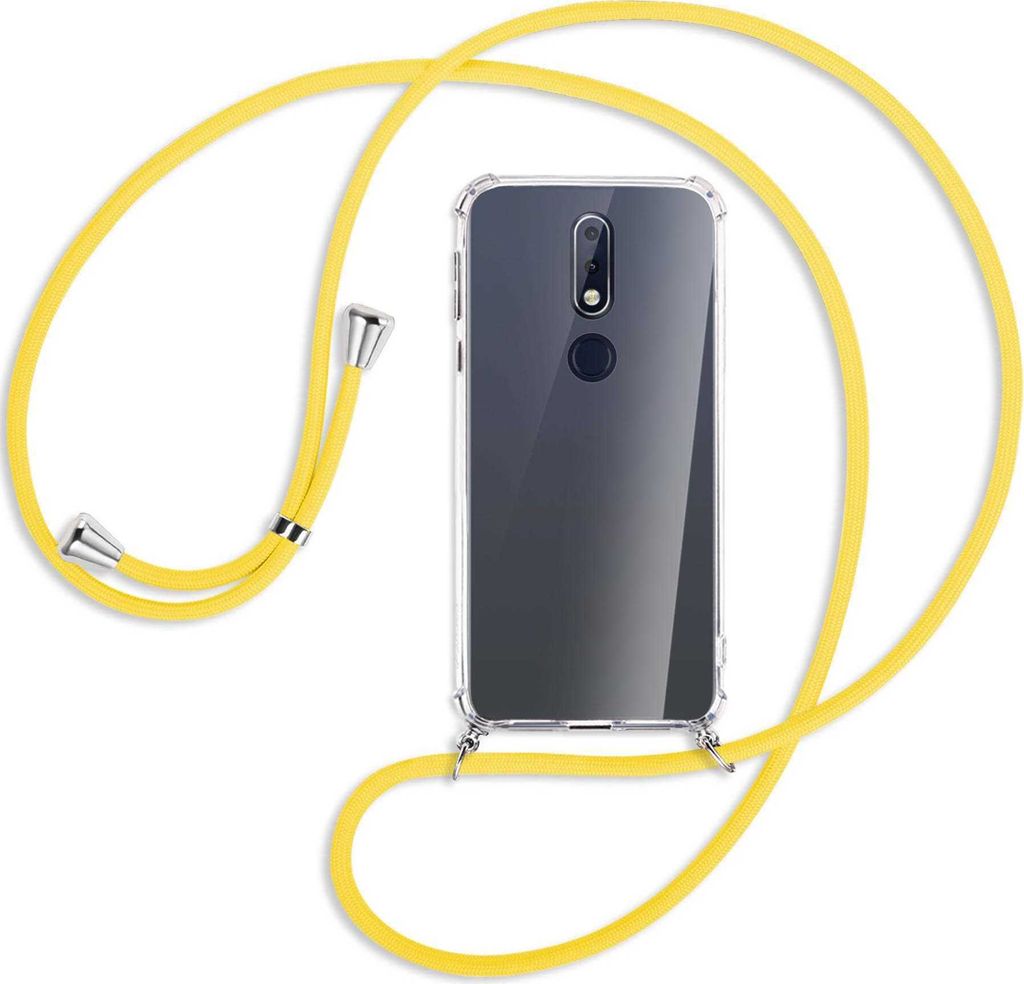 Handykette Backcover-Schutzhülle mit Band (Metall silberfarben) für Nokia 7.1 - gelb