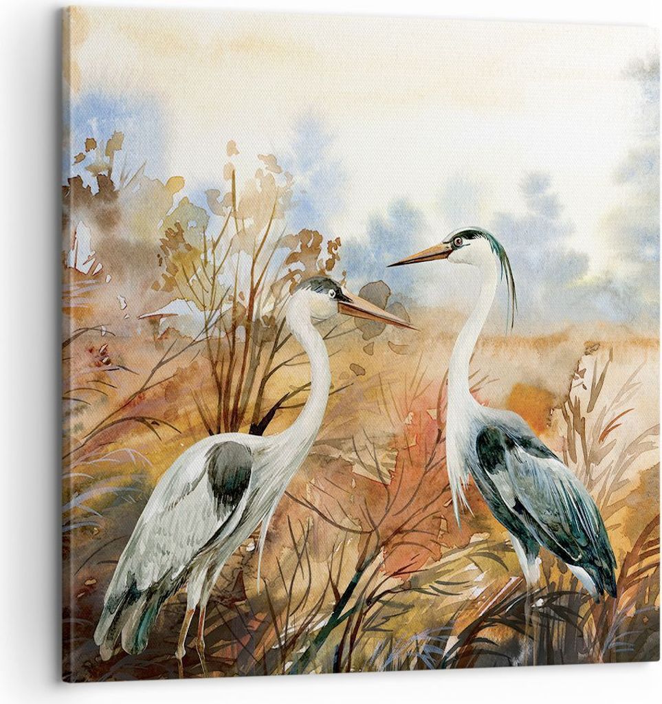 Bild auf Leinwand - Leinwandbild - Einteilig - Kraniche Vögel Herbst - 60x60cm - Wand Bild - Wanddeko - Wandbilder - Leinwanddruck - Bilder - Wand...