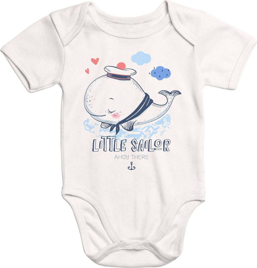 kurzarm Baby-Body mit Aufdruck Wal Matrose Sailor Baumwolle Moonworks natur 3-6 Monate