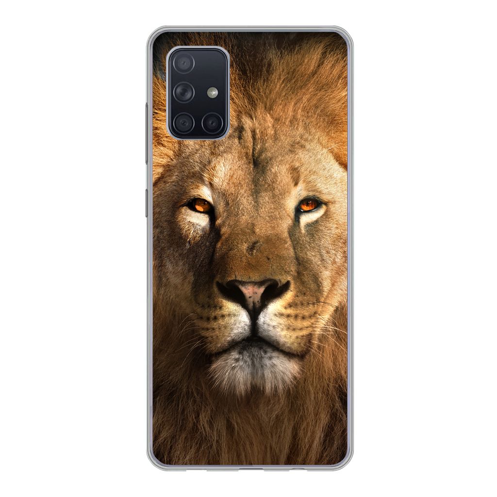 MuchoWow Handyhülle Schutzhülle Hülle für Samsung Galaxy A51 Löwe - Tiere - Schwarz - Hell - Braun - Porträt Silikon Softcase Handy Hülle ...