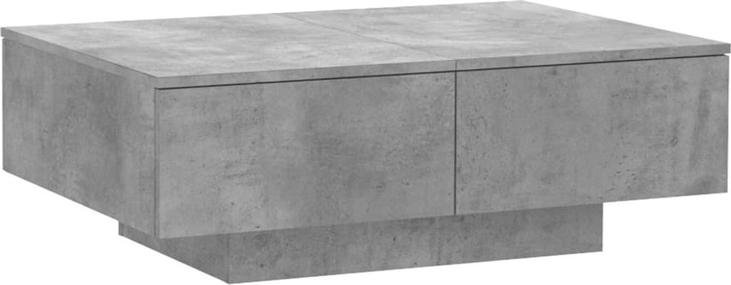 A concrete-look coffee table with two drawers.