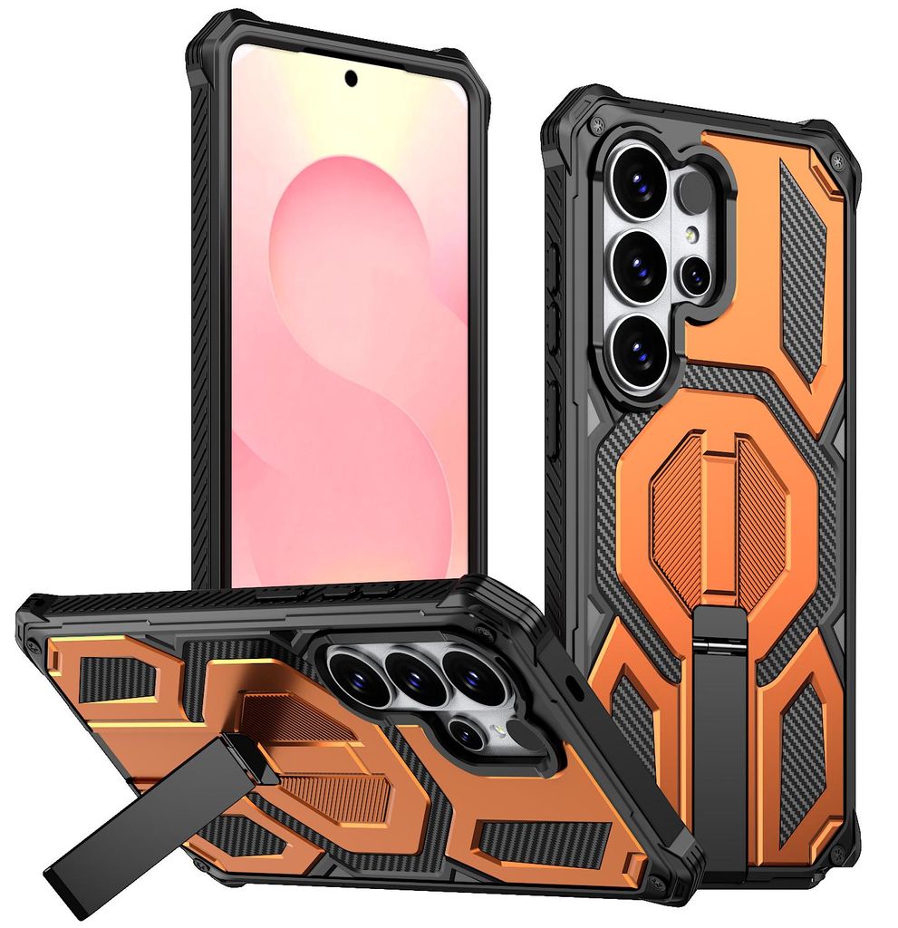 Magnetische Hülle für Samsung Galaxy S26 Ultra, Kompatibel mit MagSafe, Mit Metall-Ständer, Militärischer Stoßschutz Handyhülle Orange