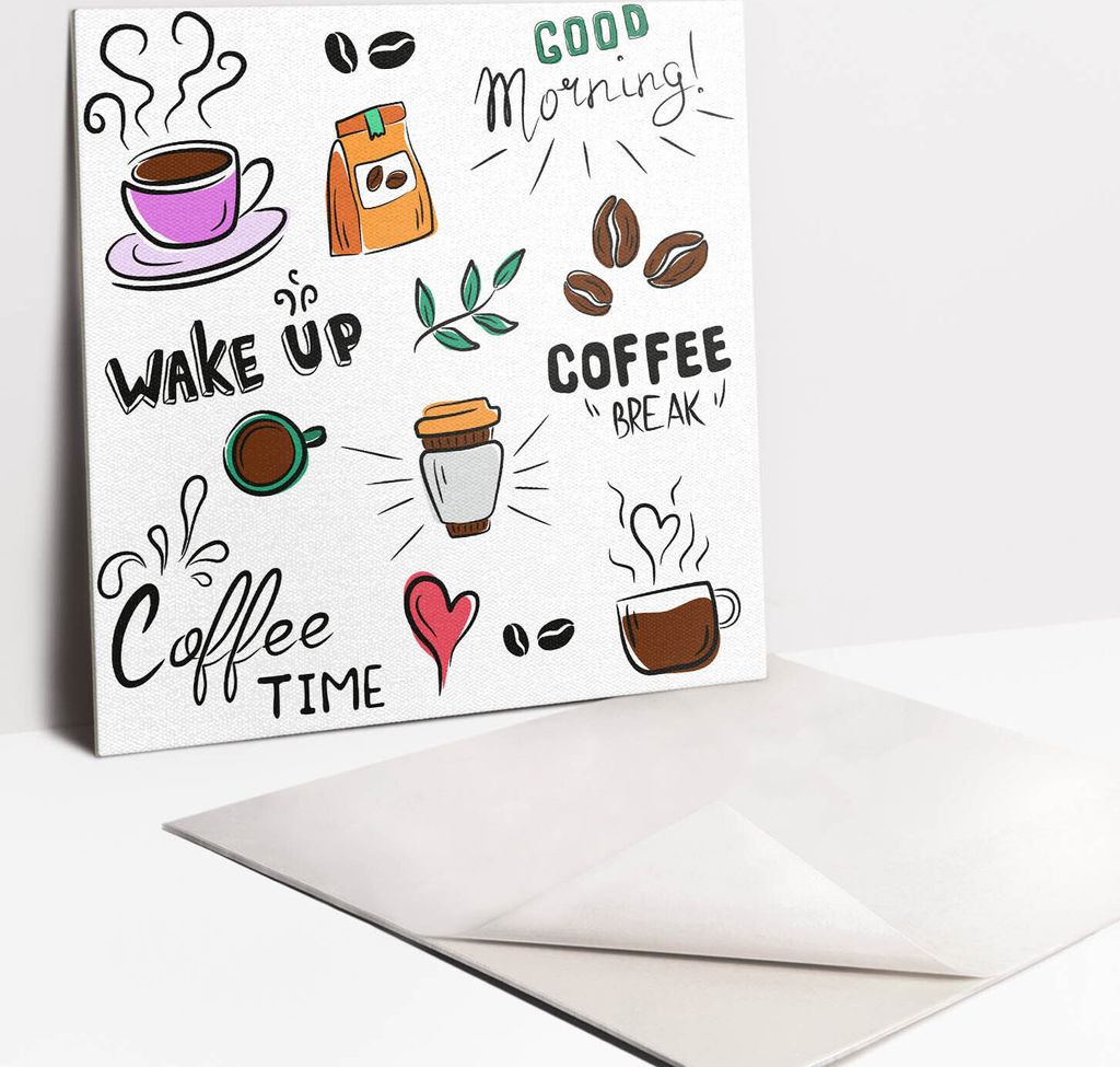 Fliesenaufkleber Set für Bad und Küche - 9 Fliesen Selbstklebend PVC - 30 x 30 - Kaffee zeichnen