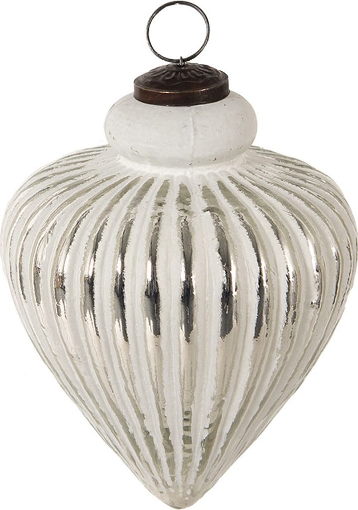 Clayre & Eef Weihnachtskugel Ø 13 cm Weiß Silberfarbig Glas