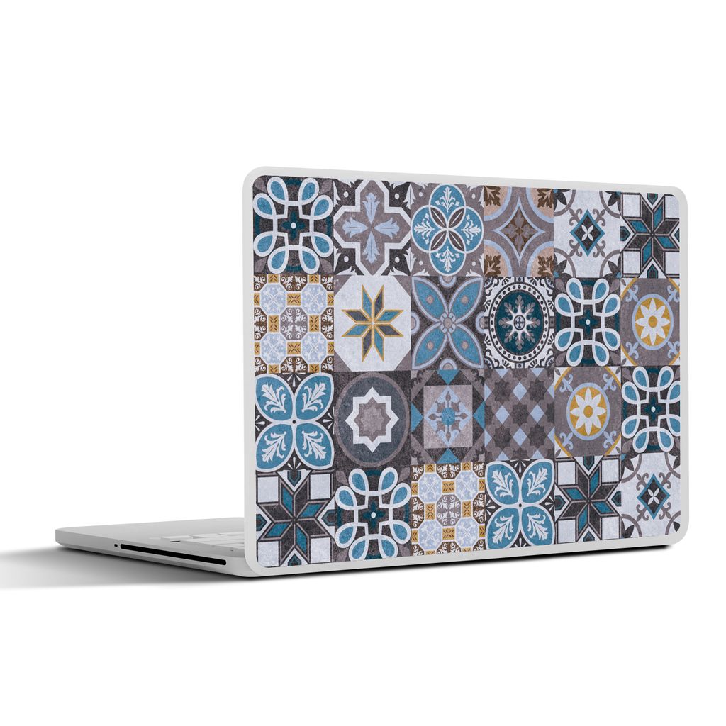 MuchoWow Laptop Aufkleber Sticker Cover Blumen - Muster - Blau - Braun 30x22 cm - Laptop-Sticker
