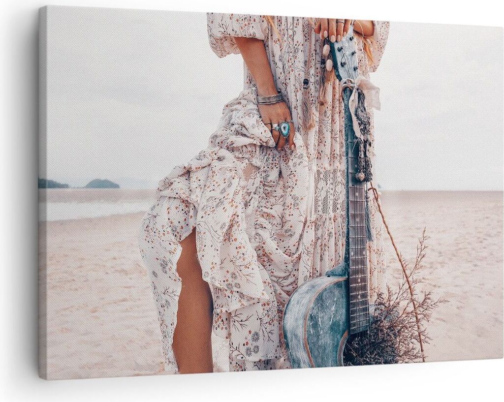 Bild auf Leinwand - Leinwandbild - Einteilig - Frau Kleid Gitarre - 70x50cm - Wand Bild - Wanddeko - Wandbilder - Leinwanddruck - Bilder - Wanddeko...