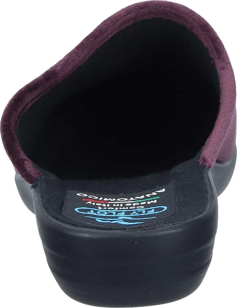 Fly Flot Damen Pantoffel Textil Hausschuh samtig weiche Haptik und Keilabsatz, Größe:40 EU, Farbe:Violett