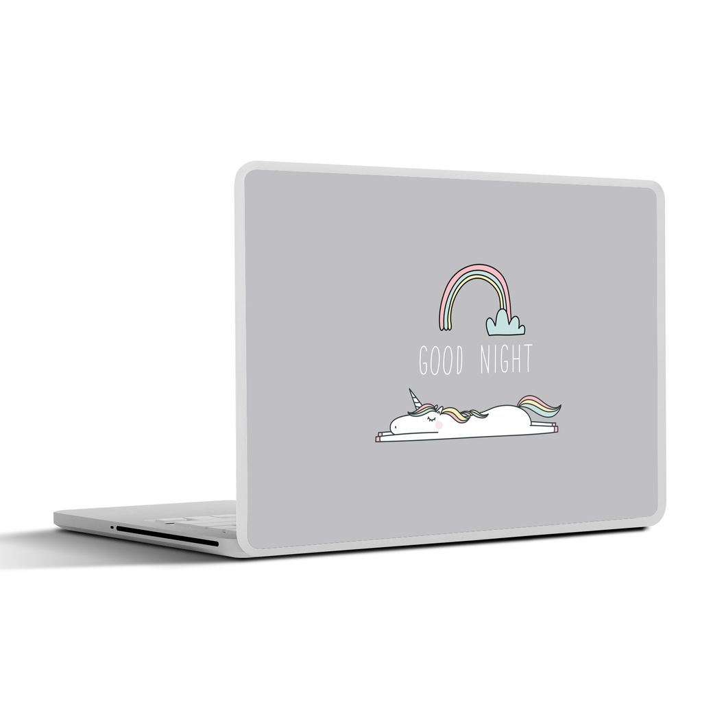 MuchoWow Laptop Aufkleber Sticker Cover Einhorn - Regenbogen - Kinder - Zitate - Gute Nacht - Mädchen 25x18 cm - Laptop-Deko