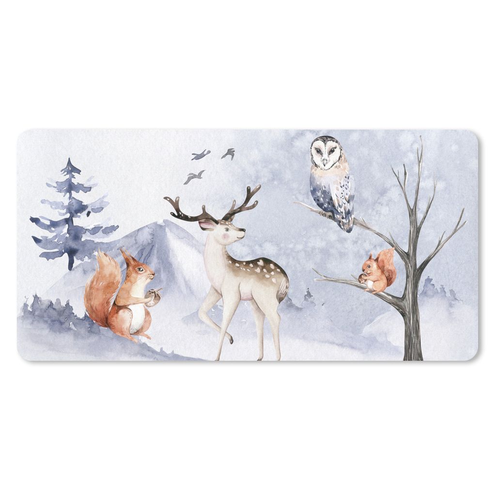 MuchoWow Schreibtischunterlage Winter - Hirsche - Eichhörnchen 80x40 cm - XXL Mauspad - Gaming Mauspad