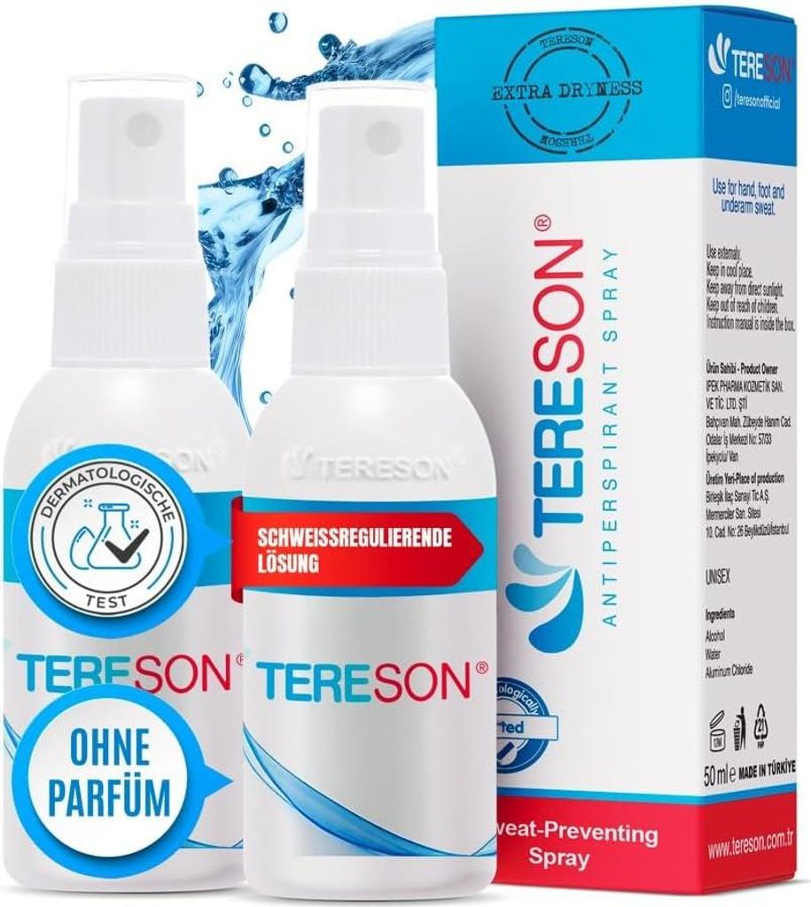 Tereson 2x Anti Schweiß Spray – Starkes Antitranspirant für Hände & Füße