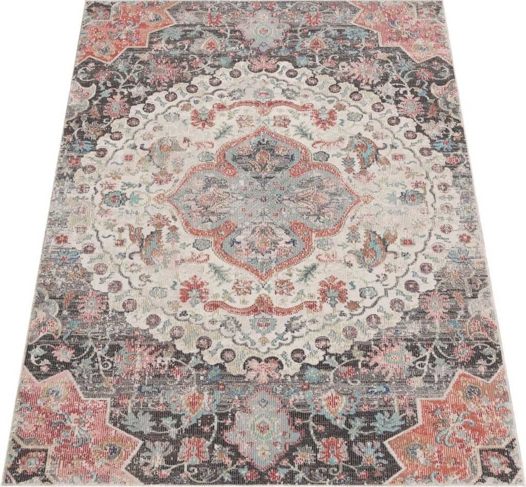 Outdoor Teppich Orientalisch Vintage Balkon, Terrasse schmutzabweisend Grau Rechteckig 80x150 | 100% Polypropylen | Florhöhe: 2 mm | pflegeleicht