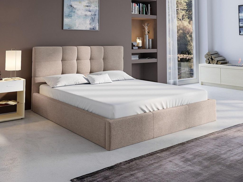 Bett mit Kommode 180 x 200 cm - Stoff - Beige - ELIAVA Pascal Morabito