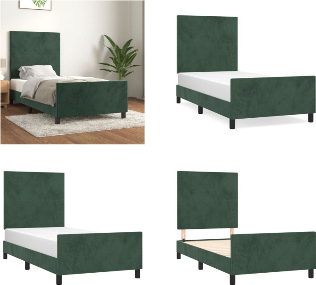 vidaXL Bettgestell mit Kopfteil Dunkelgrün 100x200 cm Samt - Bettgestell Mit Kopfteil - Bettgestelle Mit Kopfteile - Bettgestell - Bett Mit Kopfteil