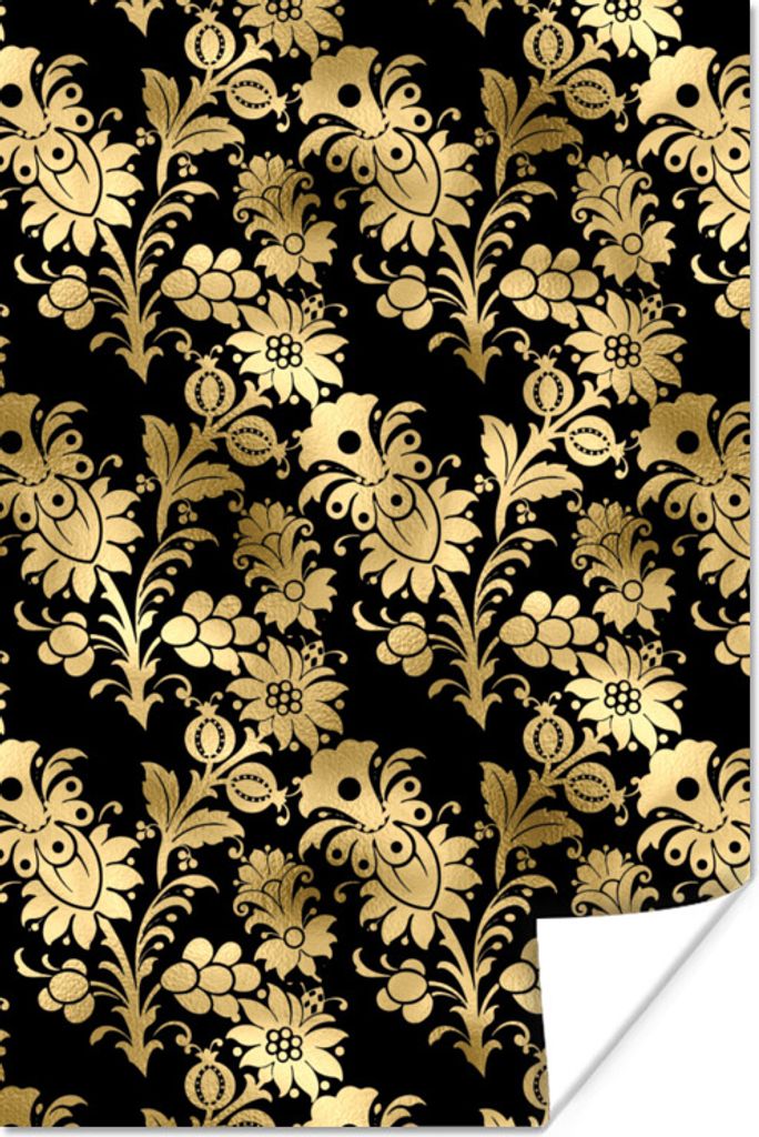 MuchoWow Poster Muster - Blumen - Gold 40x60 cm - Plakate für die Wand - Poster Babyzimmer