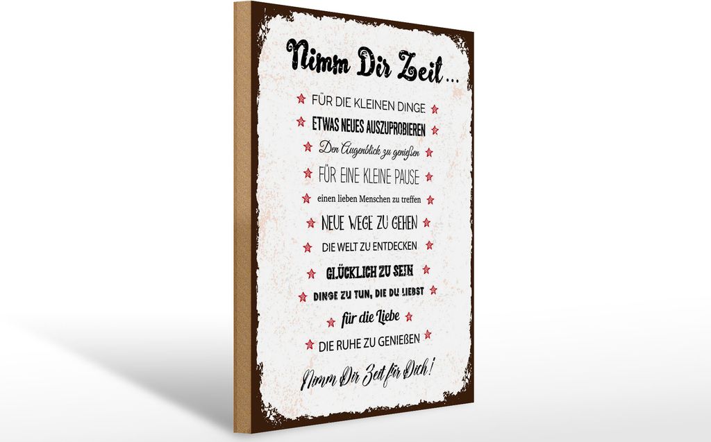 Holzschild Nimm dir Zeit für 12 Ratschläge, 40x30 cm, Holzschilder Spruch Glück Weisheit