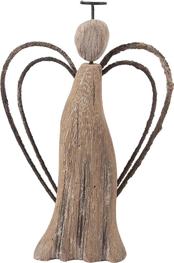 Clayre & Eef Dekorationsfigur Engel 12x3x18 cm Braun Holz