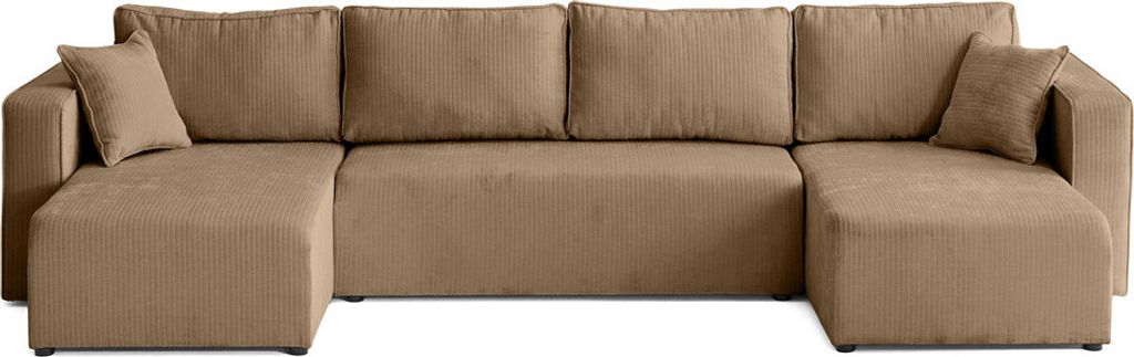 Best Möbel Topaze - 7-sitzer Wohnlandschaft U-form - Schlaffunktion und Bettkasten - aus Cordstoff flach , Latte