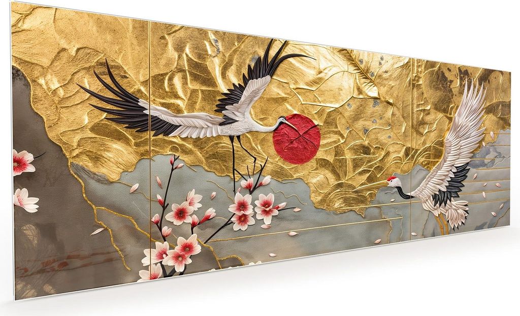 Küchenrückwand Spritzschutz Glas mit Motiv Blüten und Kraniche 40 x 40 cm