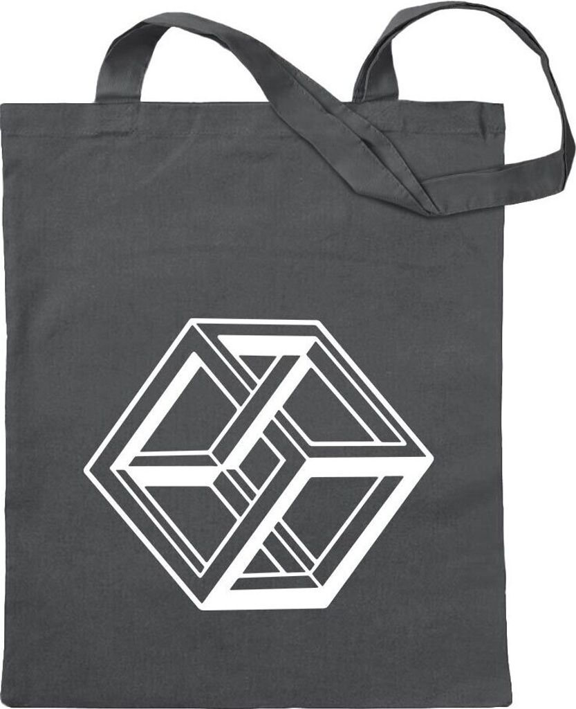 Kiwistar - Baumwolltasche - stahlgrau - Neckar Würfel - Optische Täuschung - Tragetasche Stoffbeutel Umhängetasche langer Henkel