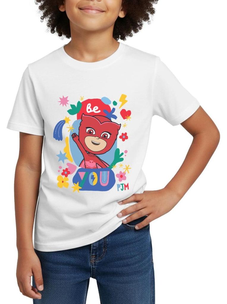 Spreadshirt PJ Masks Owlette Slogan Be You Sei Du Selbst Kinder T-Shirt, 98/104 (3-4 Jahre), Weiß