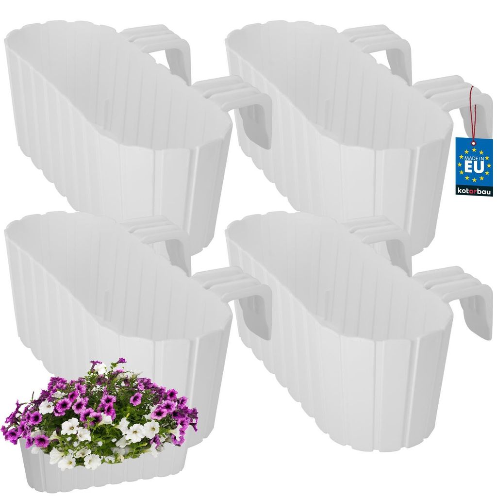 KOTARBAU 4er Set Blumenkasten für Balkon 40x15x15cm Blumenkasten für Balkongeländer Balkonkasten mit Halterung Balkon Pflanzkasten Kunststoff ...