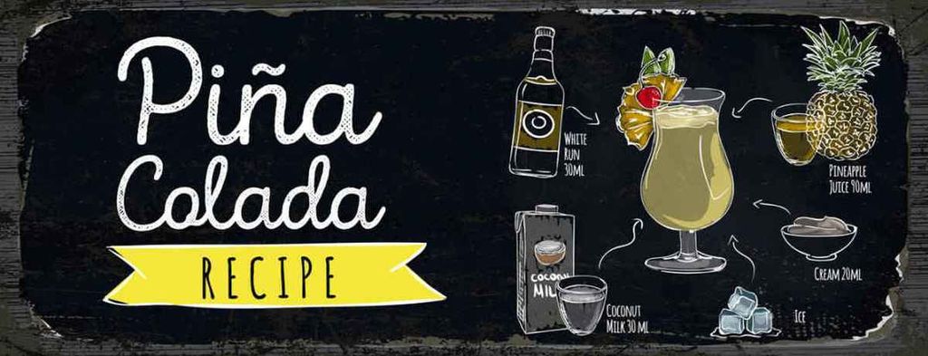 vianmo Holzschild 10x27 cm Pina Colada Coktail Recipe Essen Trinken