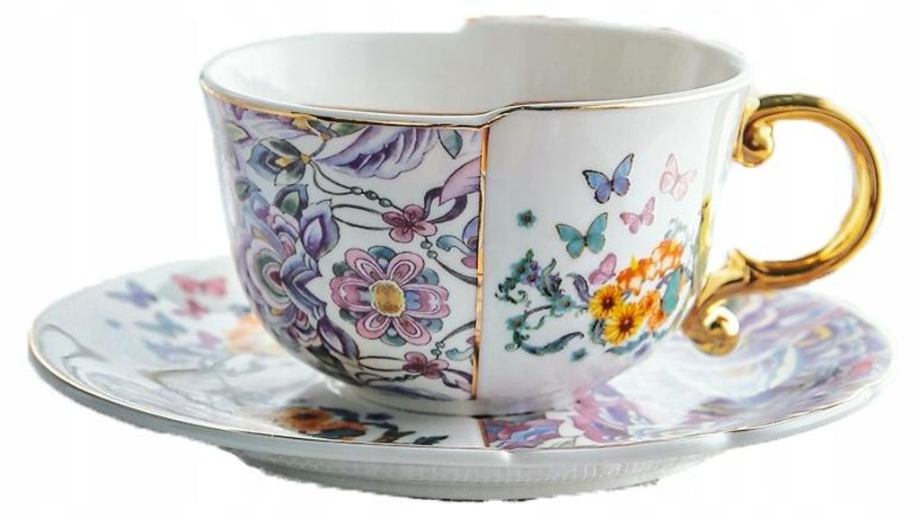 Filiżanka ze spodkiem porcelana Motyle Kwiaty 250ml pudełko Zdjęcie produktu 