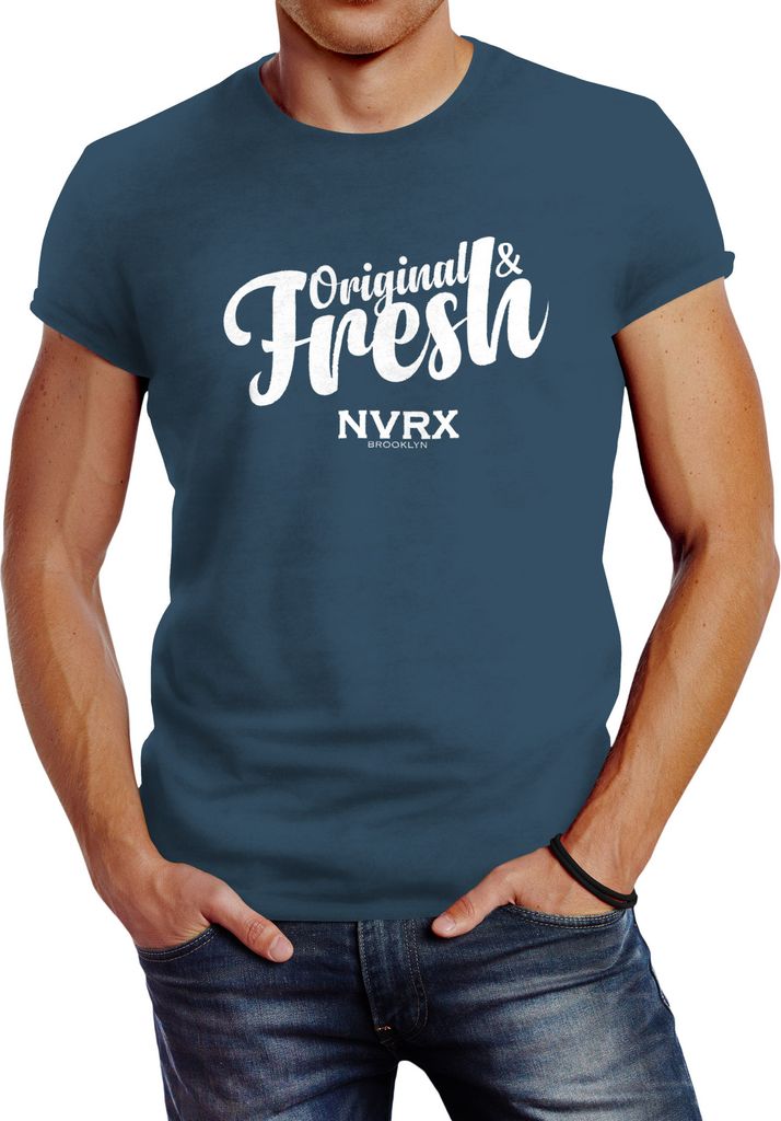 Herren T-Shirt Original & Fresh Slim Fit Neverless denim blue L