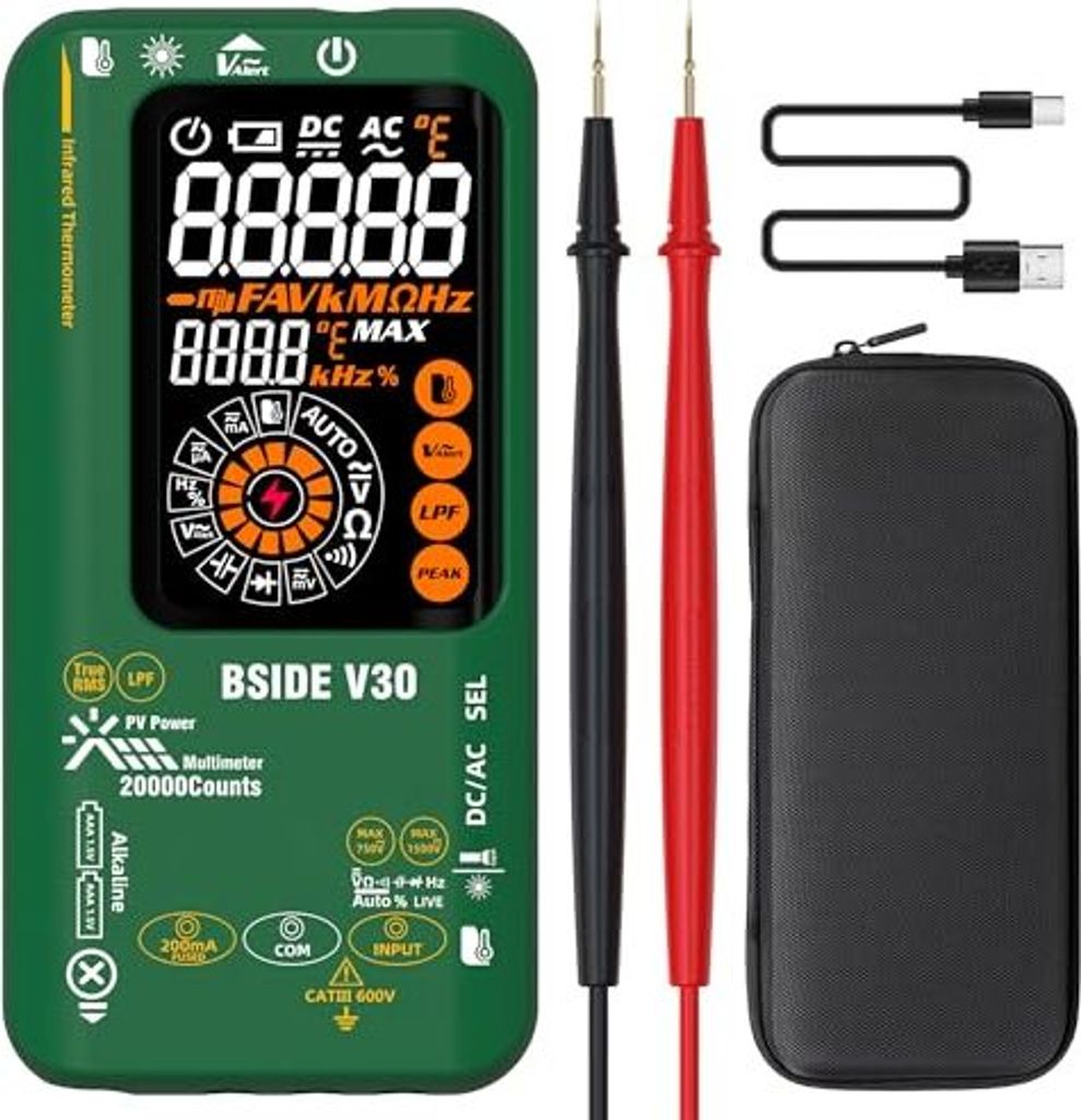 Bside Digital Multimeter Meter TRMS 20000 -Zählungen, 0,01 mV 0,1 & mgr; A 1500V Smart Photovoltaic Multimeter, Stromentester, Spannung hohe Genau...