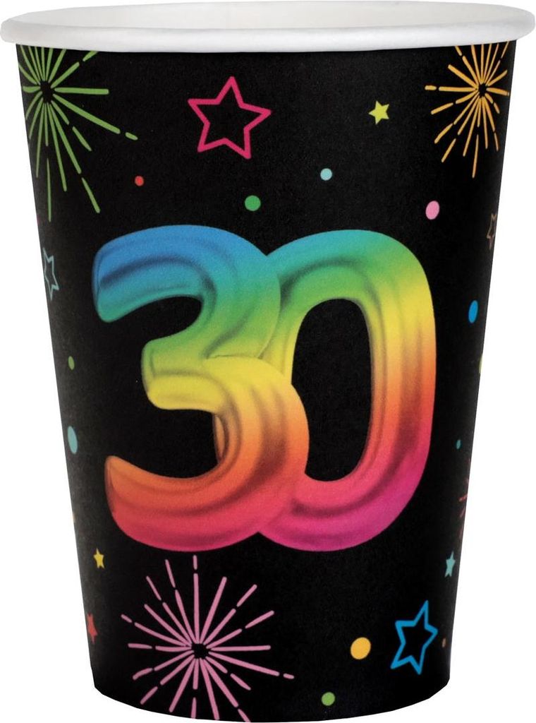 Zahl 30 Festicolor Pappbecher 270ml