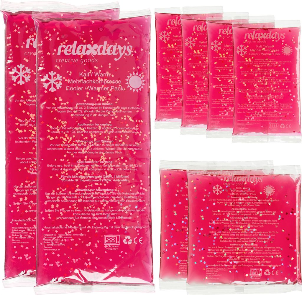 Relaxdays Kühlpads, 8er Set, 3 Größen, Kalt Warm Produktbild 