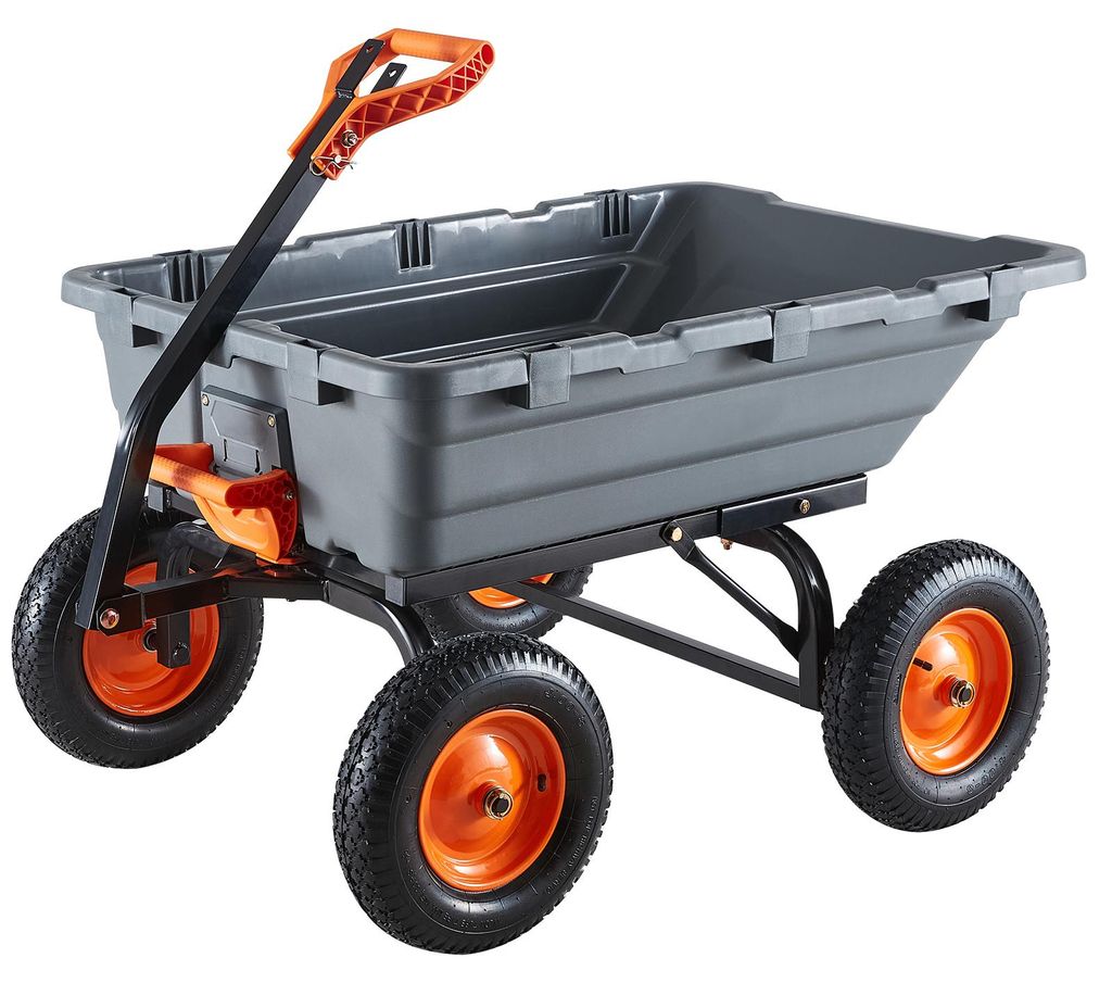 SucceBuy Gartenwagen 680 kg, Transportwagen mit Kippfunktion, Handwagen mit verstellbarem Griff, Drehlagern, Handkarre, Bollerwagen, Bastelwagen, K...
