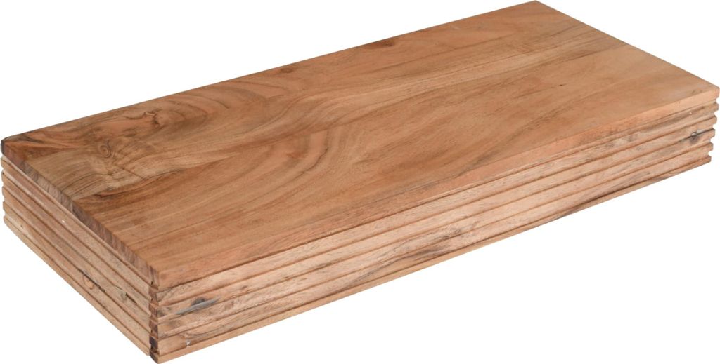 Wandboard Leona | mit Schublade | Akazienholz massiv | Farbe: Natur | 60x25x8 cm | Wandkonsole/Regal mit gerillter Optik
