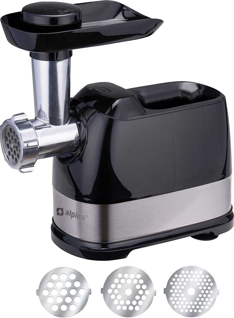 Fleischwolf mit 3 Schneidvorsätzen (3, 5 und 7 mm) für ca. 1,5 kg Fleisch pro Minute, mit Umkehrsteuerung, selbstschließender Funktion, rostfrei...