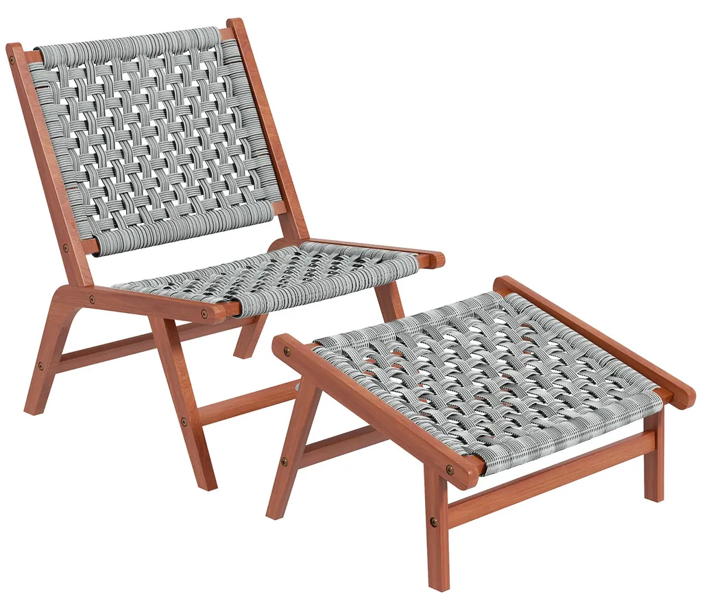 Fauteuil de jardin ergonomique en bois acacia pour soulager le dos gris