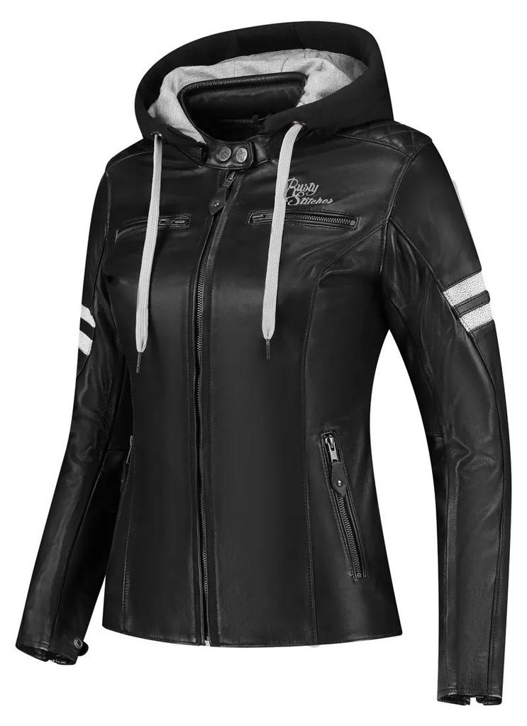 Rusty Stitches Joyce Hooded V2 Damen Motorrad Lederjacke, schwarz/weiß, 38