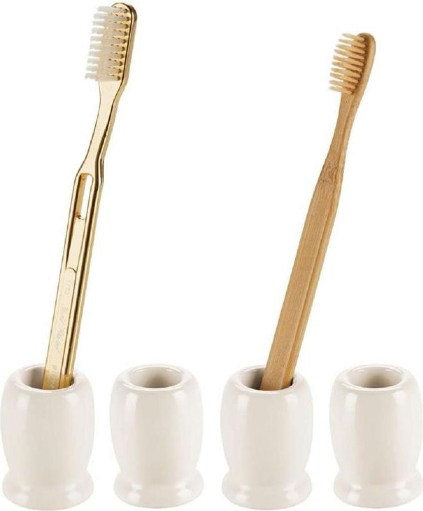 mDesign Zahnbürstenhalter Badzubehör Accessoires Ablage 4er Set Keramik Creme