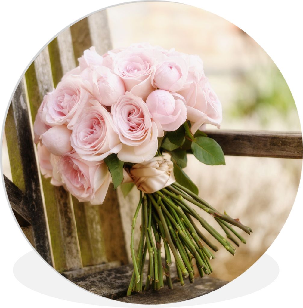 MuchoWow Rundes Wandbild - Runde Bilder Strauß mit rosa Pfingstrosenblüten Ø 60 cm Kreis Wanddekoration Kunststoff - Wandkreis - Wandschmuck -...