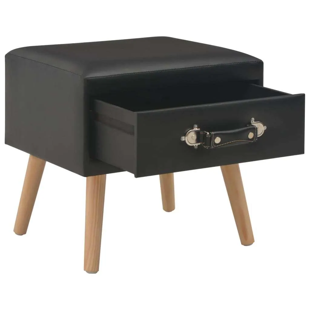 Petite table de chevet noire 40cm en similicuir pour espace restreint